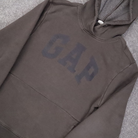 GAP Spellout Logo Pockets Large Gray Long Sleeve Pullover Hoodie - Picture 8 of 11